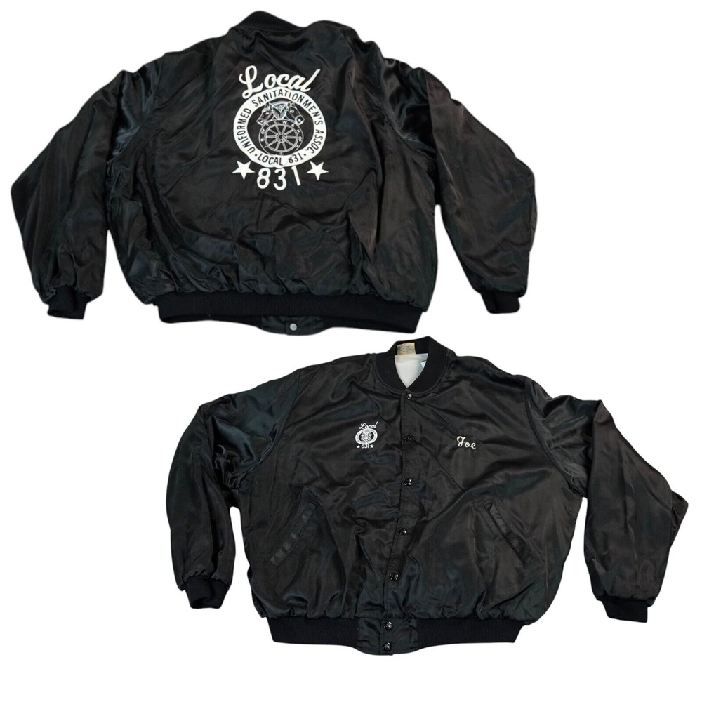 Vtg Birdie Teamsters Jacket Men Xxl Black Satin Teamsters Union 831 Nyc New York
